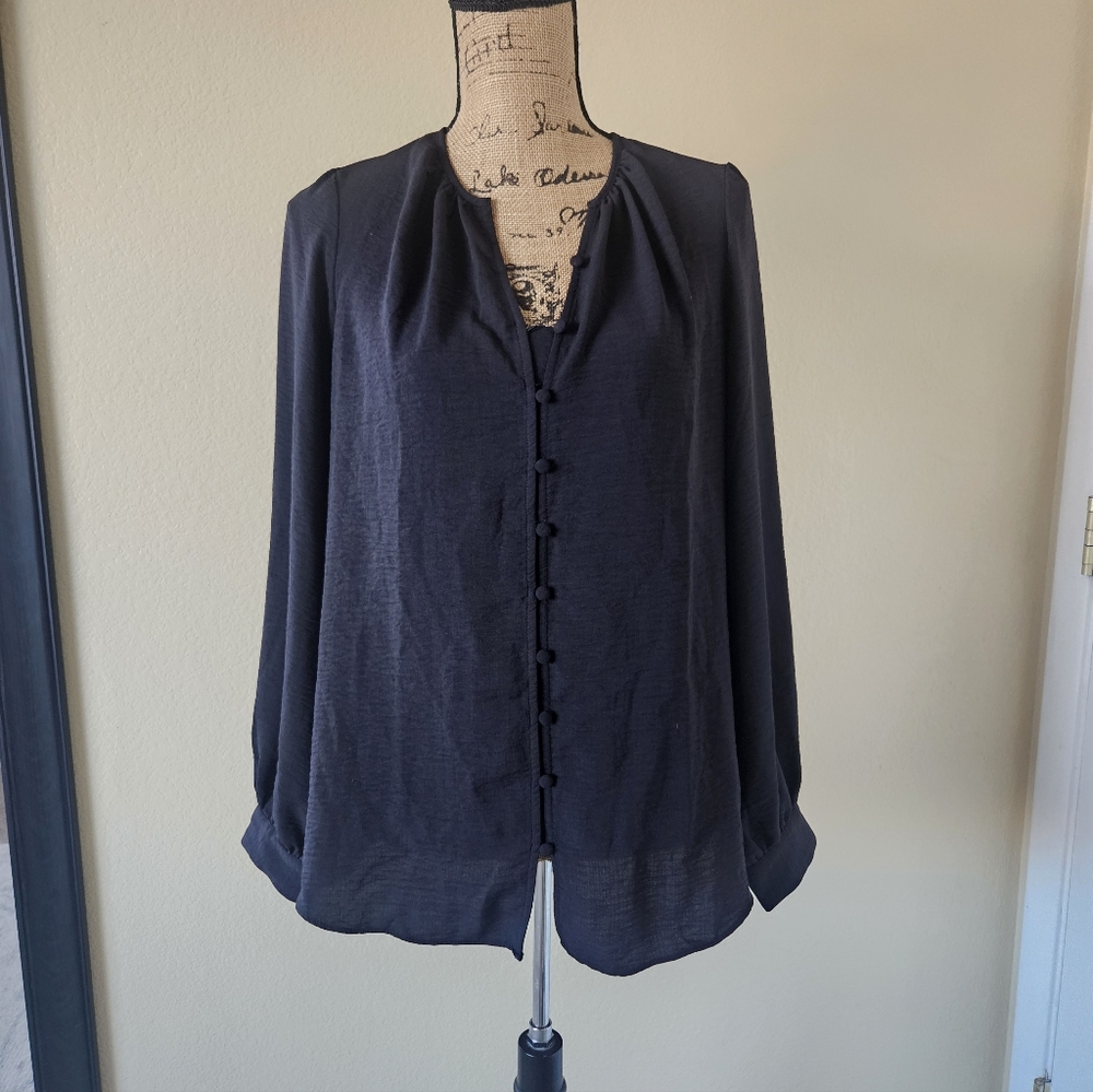 Nine West Black Button-Down Blouse